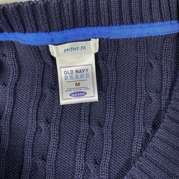 Old Navy Perfect Fit Cable-Knit Sweater V-Neck Blue Preppy Career Women's Sz M - Picture 4 of 8